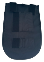 A black disc gold bag attachment with multiple Velcro strap closures, shown against a plain white background.
