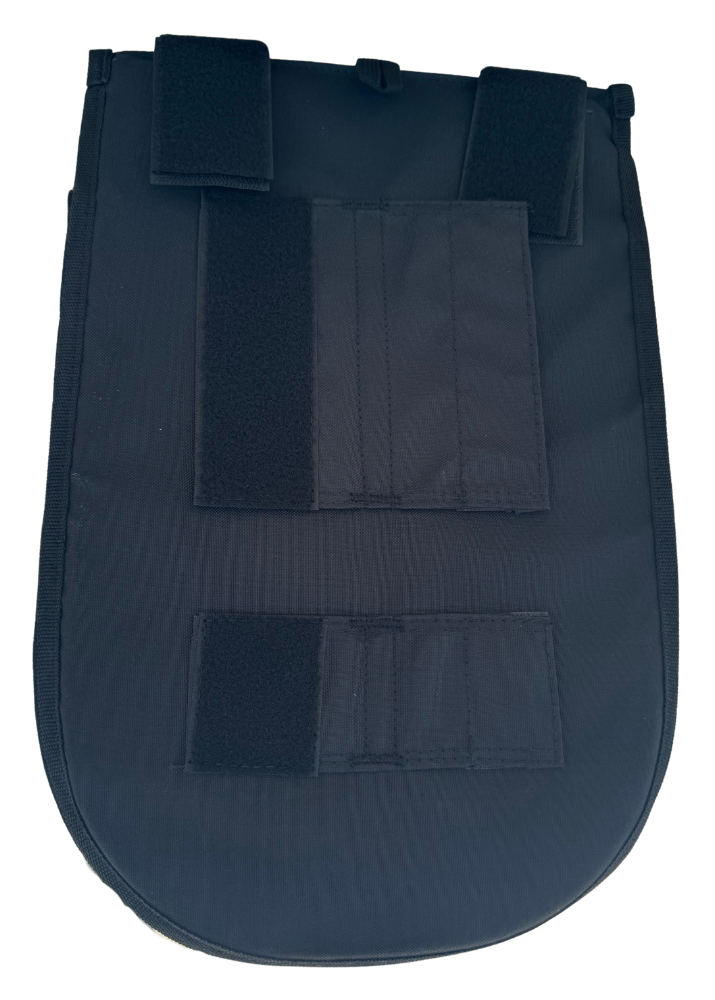 A black disc gold bag attachment with multiple Velcro strap closures, shown against a plain white background.